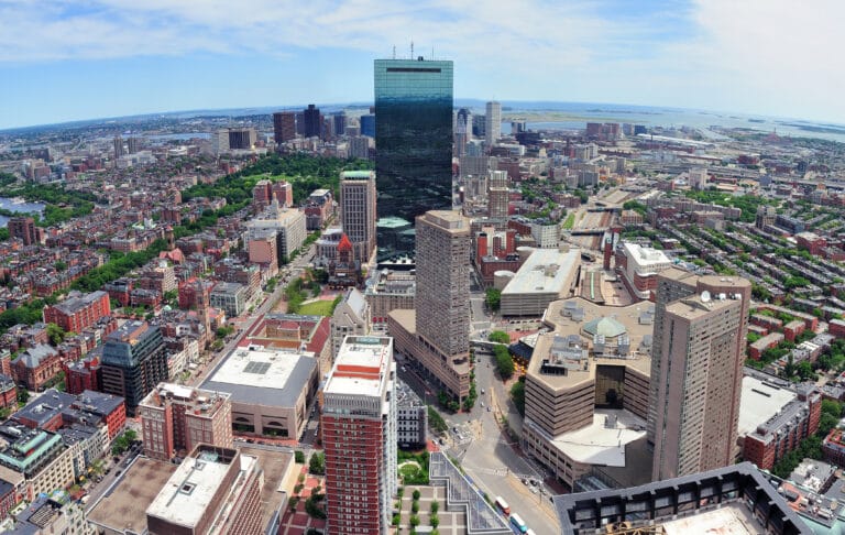 boston skyline aerial view panorama with skyscrapers